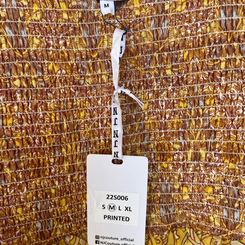 NJ Couture Bohemian Yellow and Brown Dress - Picture 2 of 5